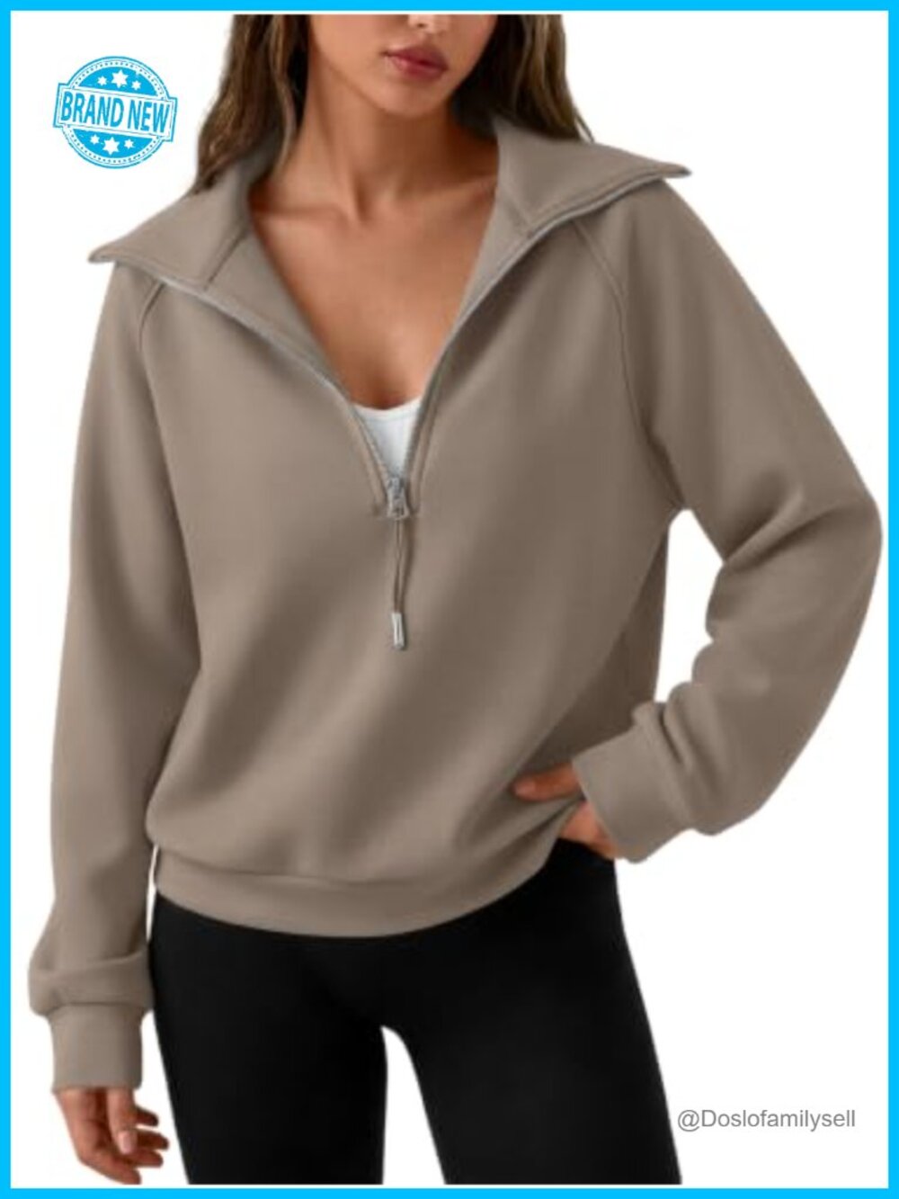 Oversized Quarter Zip Cropped Sweatshirt Hoodie Pullover